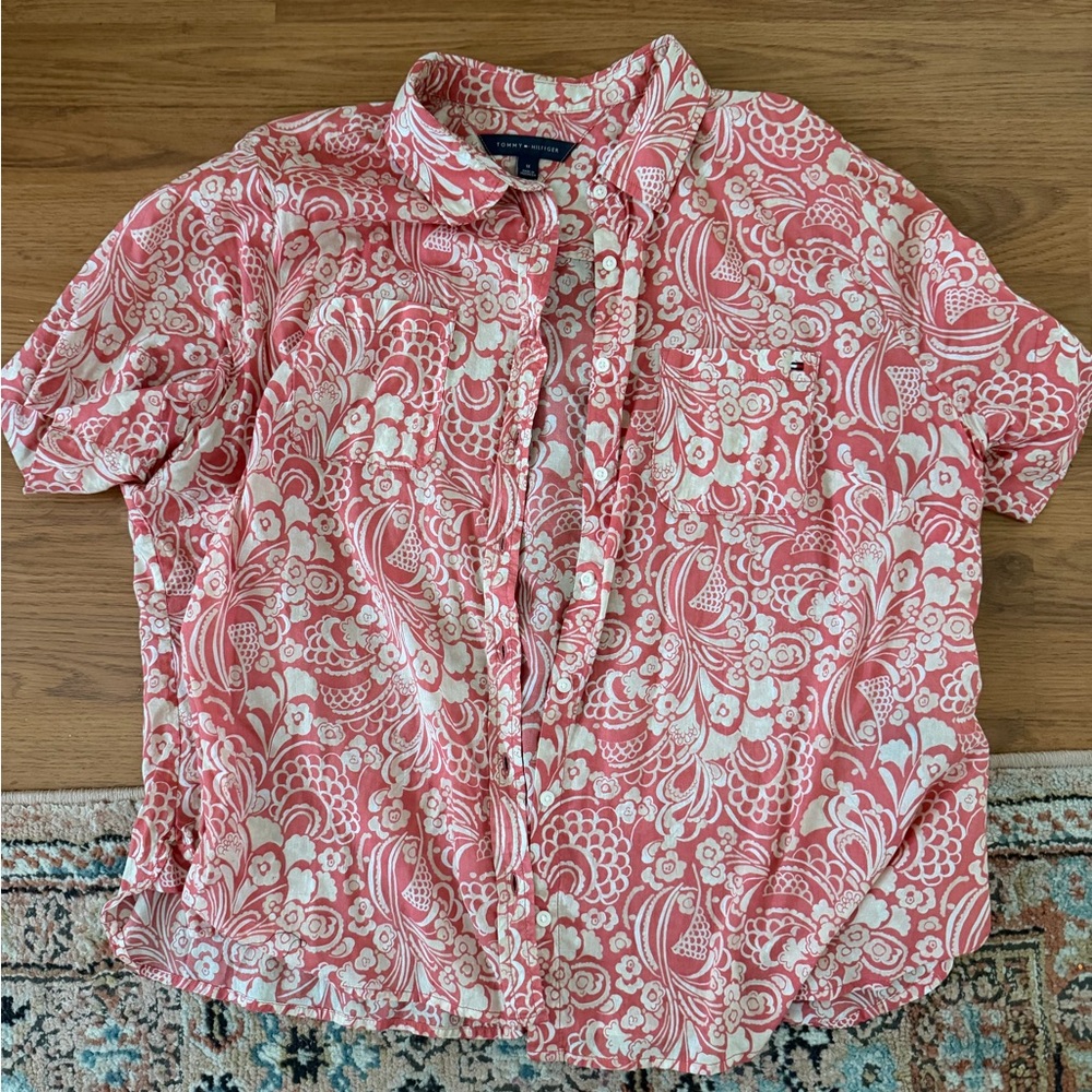 Tommy Hilfiger Red and White Floral Shirt